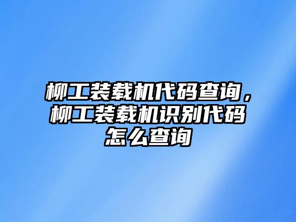 柳工裝載機(jī)代碼查詢，柳工裝載機(jī)識(shí)別代碼怎么查詢