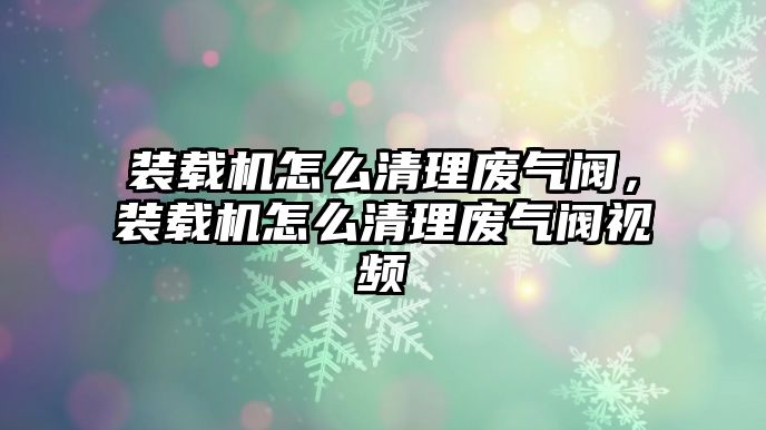 裝載機(jī)怎么清理廢氣閥，裝載機(jī)怎么清理廢氣閥視頻