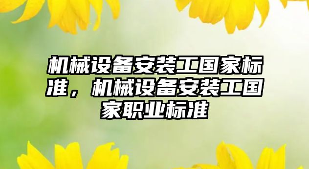 機械設備安裝工國家標準，機械設備安裝工國家職業(yè)標準