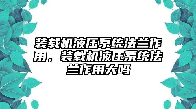 裝載機液壓系統(tǒng)法蘭作用，裝載機液壓系統(tǒng)法蘭作用大嗎