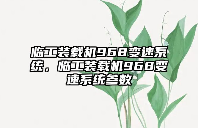 臨工裝載機(jī)968變速系統(tǒng)，臨工裝載機(jī)968變速系統(tǒng)參數(shù)