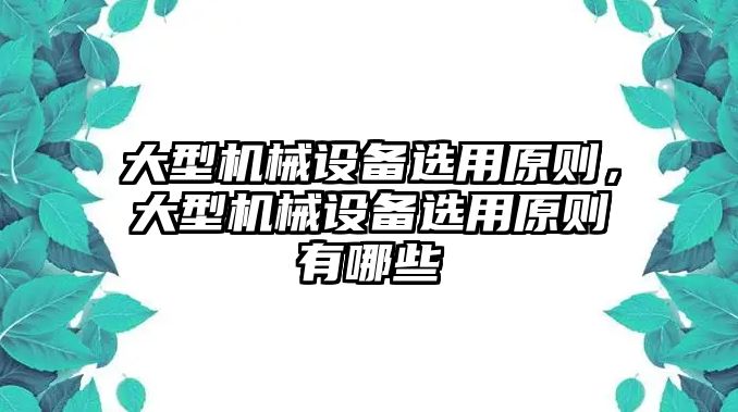 大型機械設備選用原則，大型機械設備選用原則有哪些